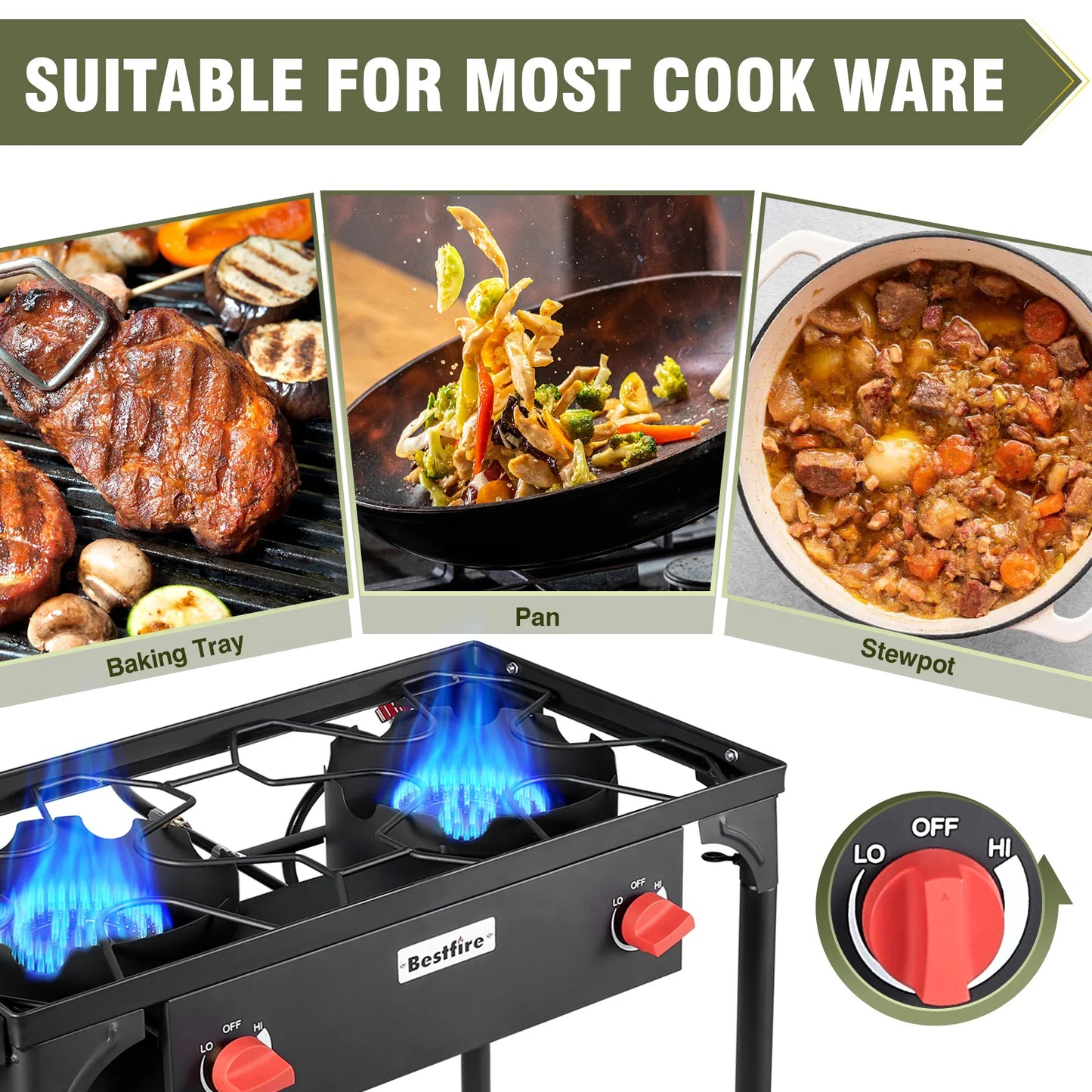 Bestfire 2 Burner Camping Stove Propane Grill 150000 BTU