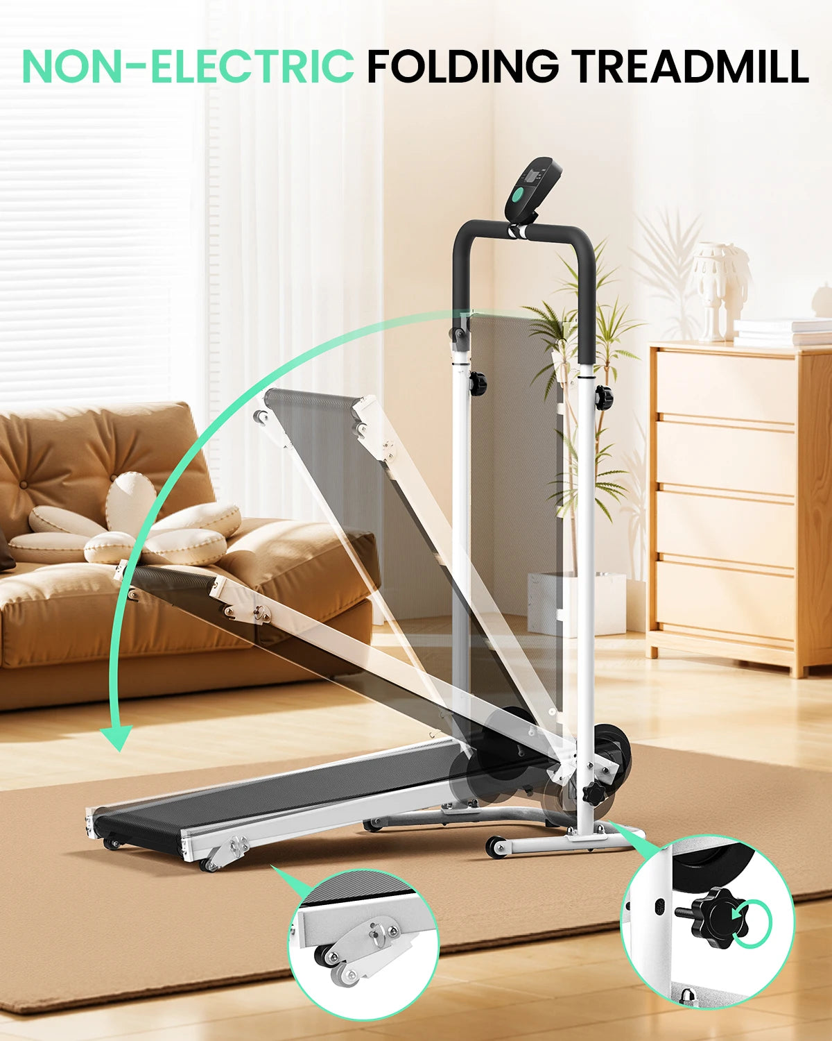 AKLUER Non-Electric Treadmill With Dual Flywheels And Fixed Incline