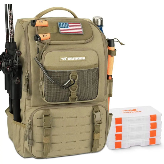 Fishing Tackle Backpack With Rod Holder And Four Tackle Boxes
