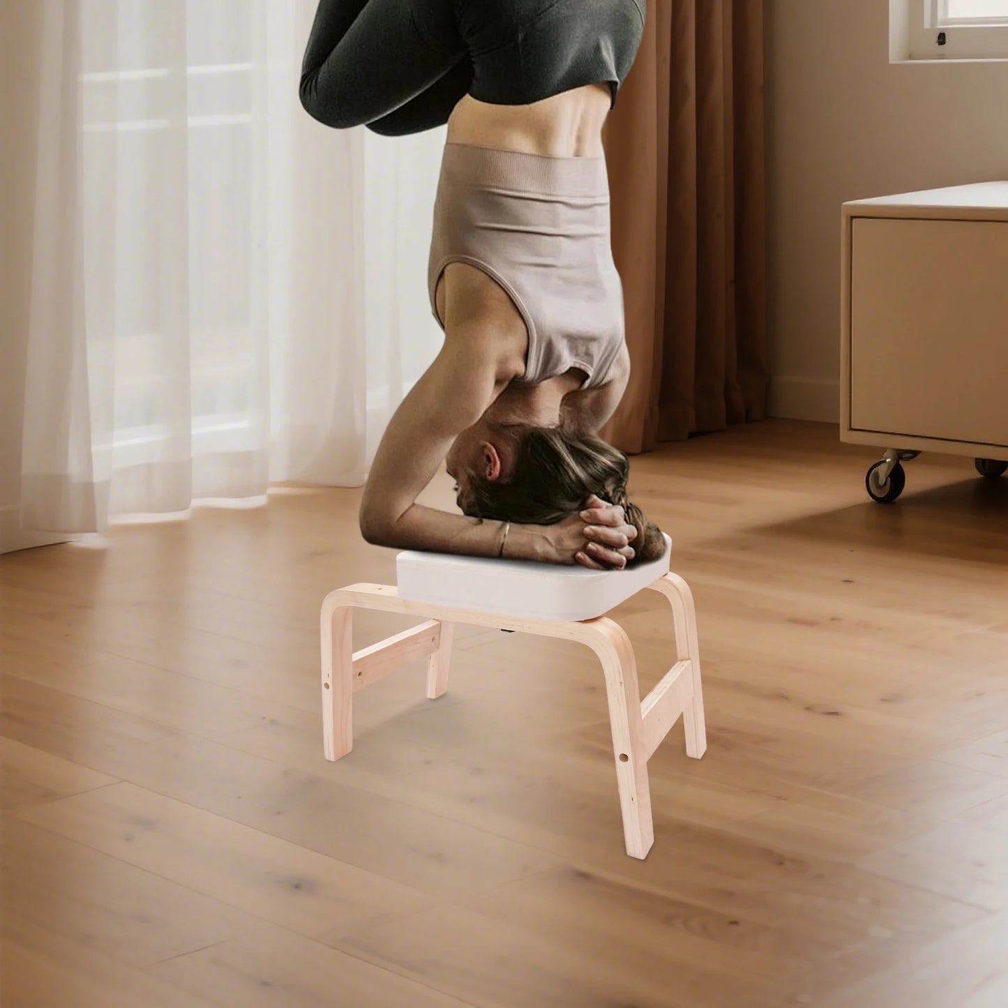 Wood Yoga Headstand Bench Stool Inversion Chair For Fatigue Relief