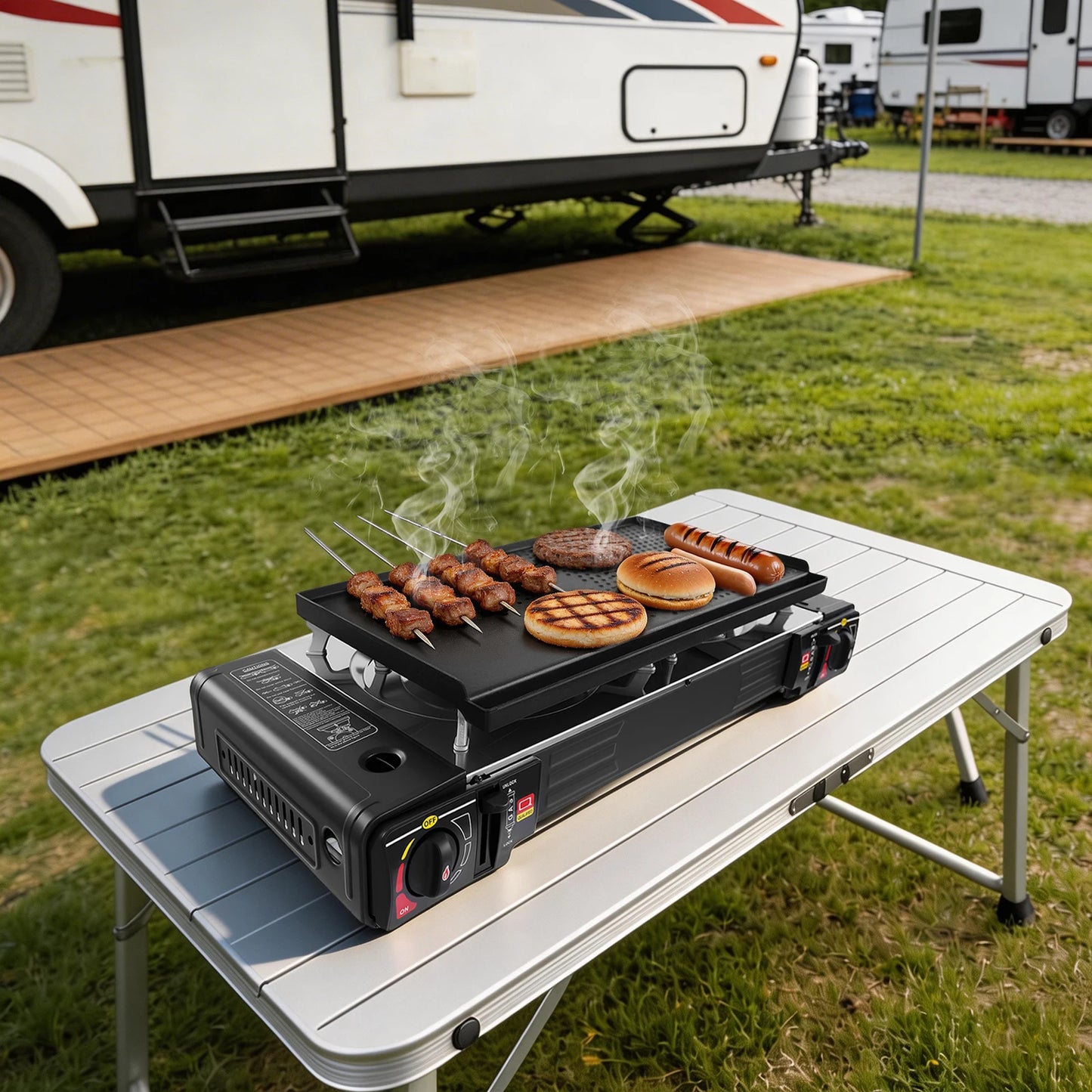 Camping Propane Stove Dual Burner Griddle Outdoor BBQ