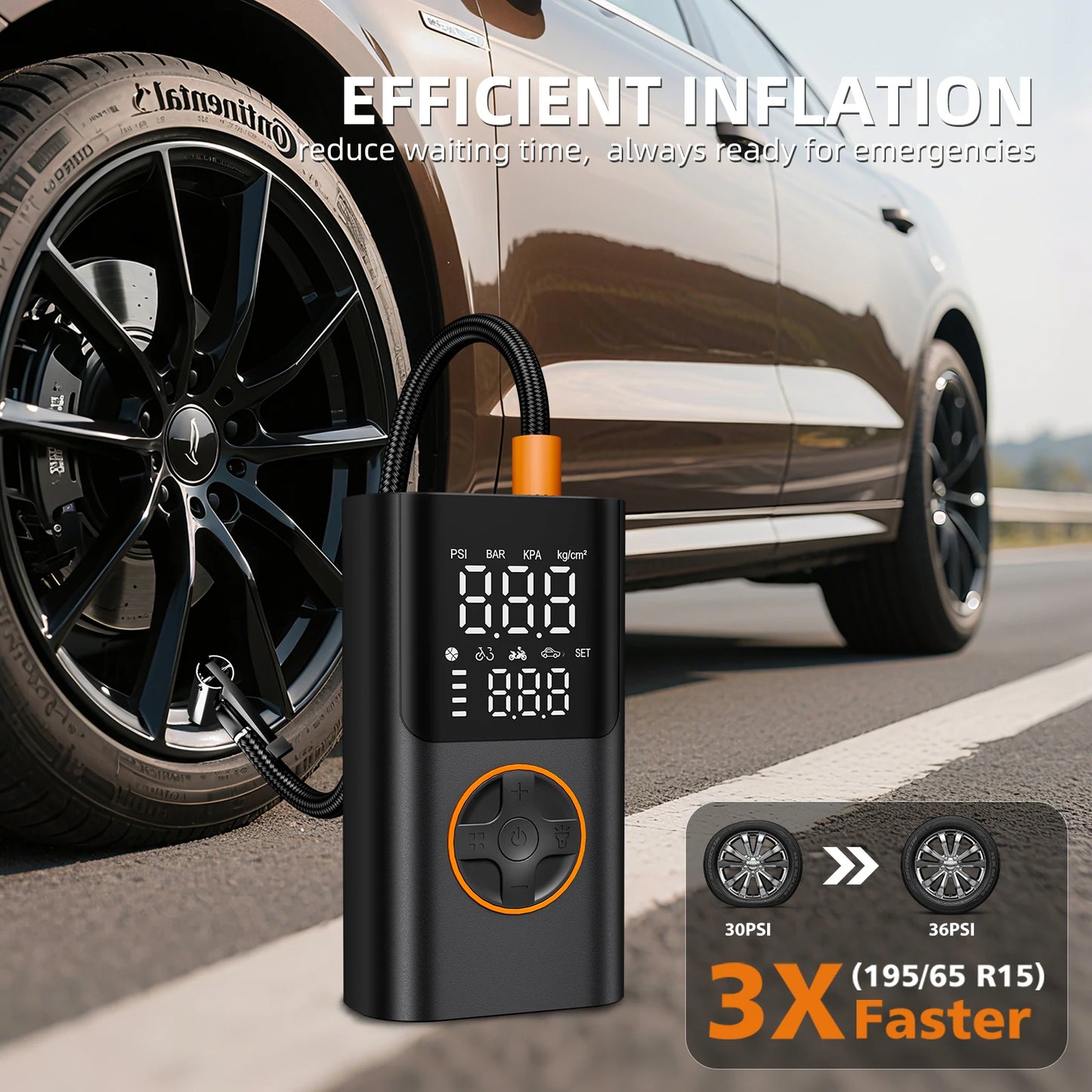 Portable Tire Inflator With Power Bank 150 PSI LED Light