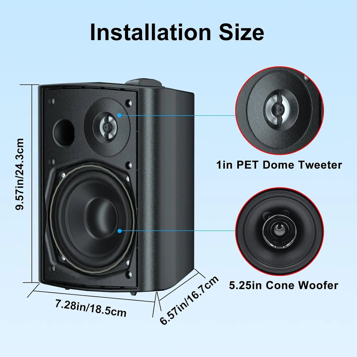Herdio 300W Indoor Outdoor Dual Speakers Wall Mount System