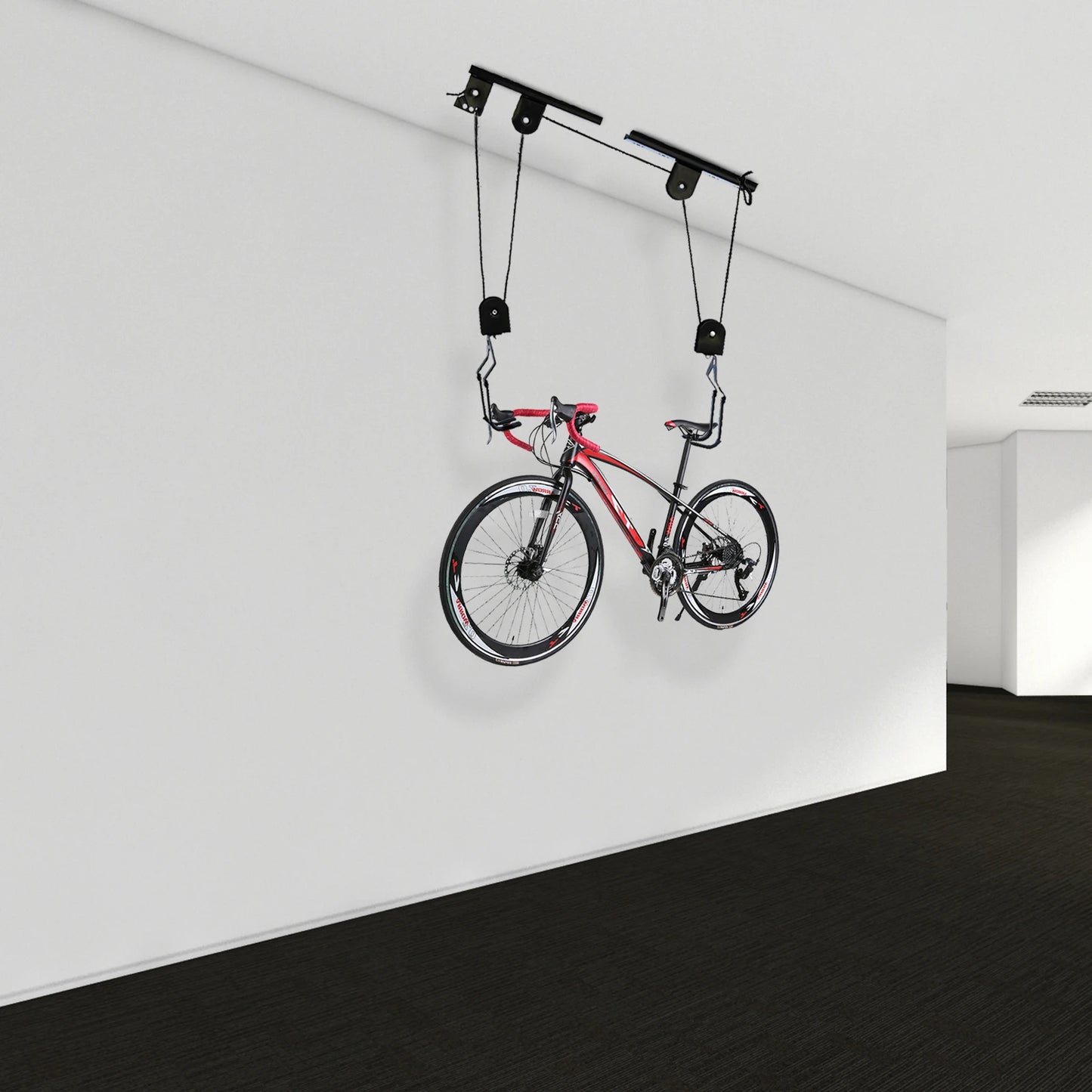 Garage Ceiling Bike Hoist With Pulley Storage System