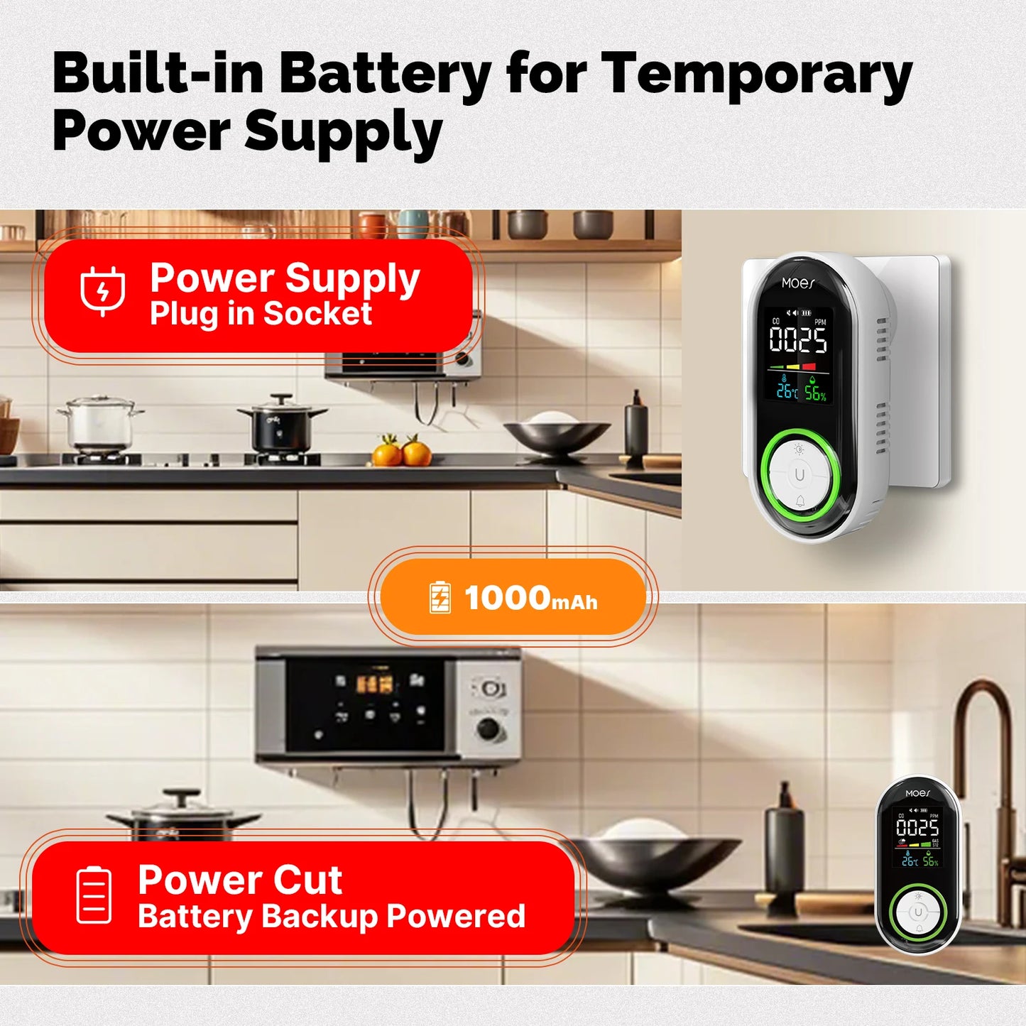 MOES CO Smoke Gas Detector Alarm Carbon Monoxide Sensor With LED Display