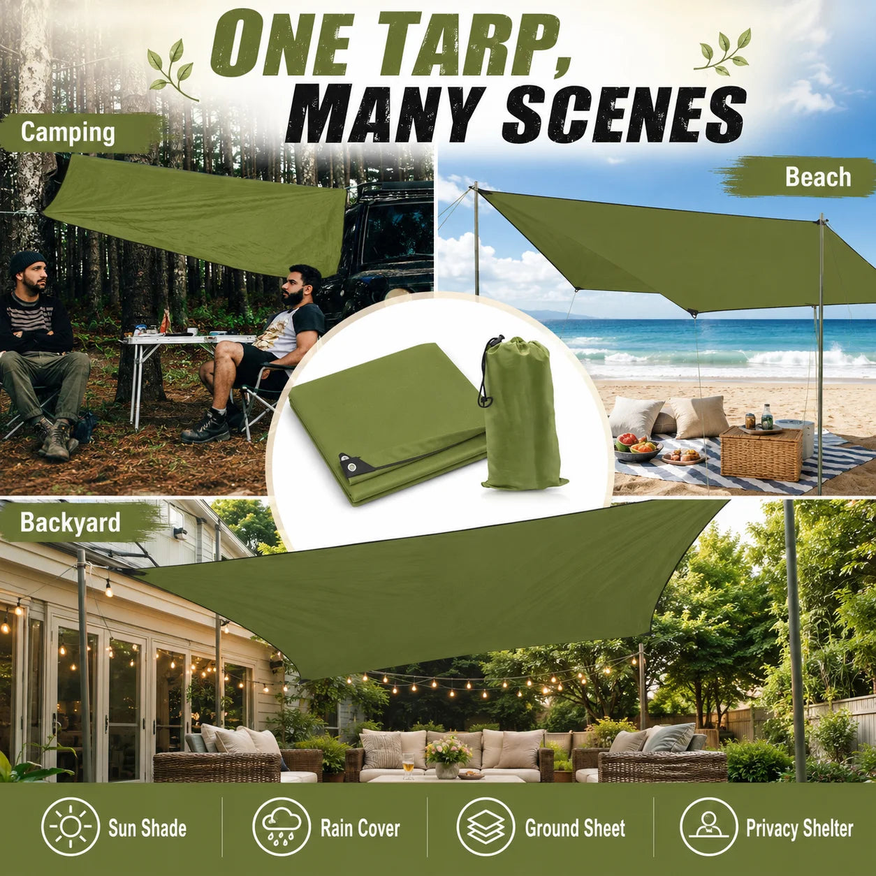 Durable Outdoor Waterproof Tarp Camping Shelter Ground Sheet With Grommets