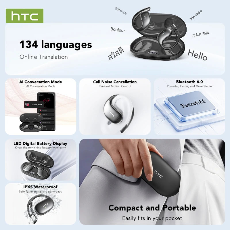 HTC NE57 Wireless Earphones Active Noise Cancellation 30Hr Battery Indicator
