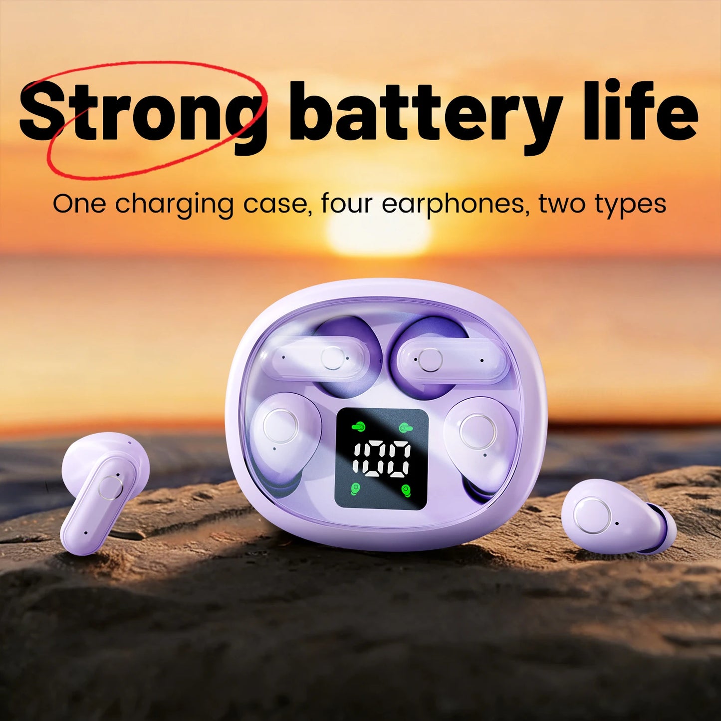 SHUKE 2in1 Wireless Bluetooth Earbuds With Noise Cancelling Battery Life