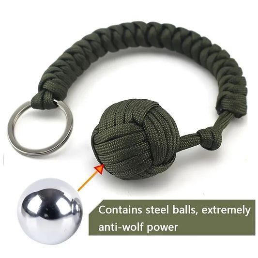 Self Defense Umbrella Rope Monkey Fist Steel Ball Lanyard Survival