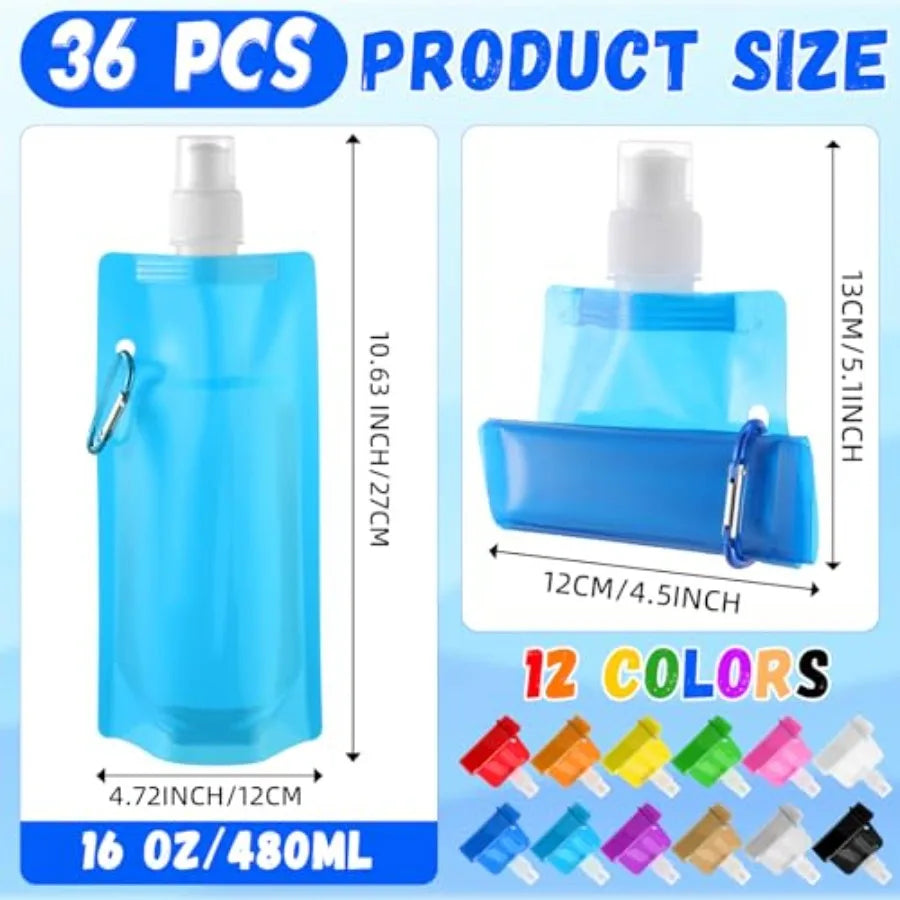 3 Pack Collapsible Water Bottles Reusable Foldable Carabiner Leakproof