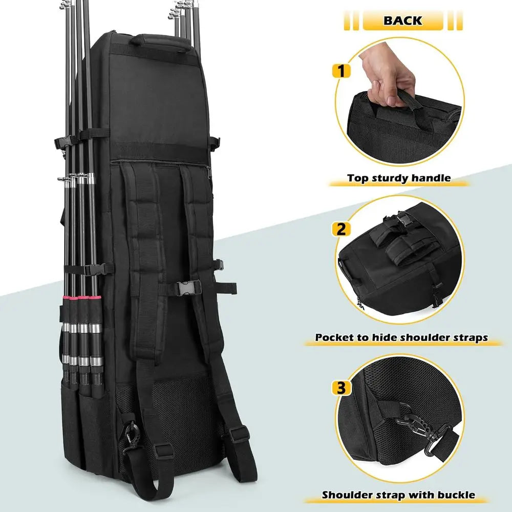 Fishing Backpack 8 Rod Capacity With Gear Storage And Molle System