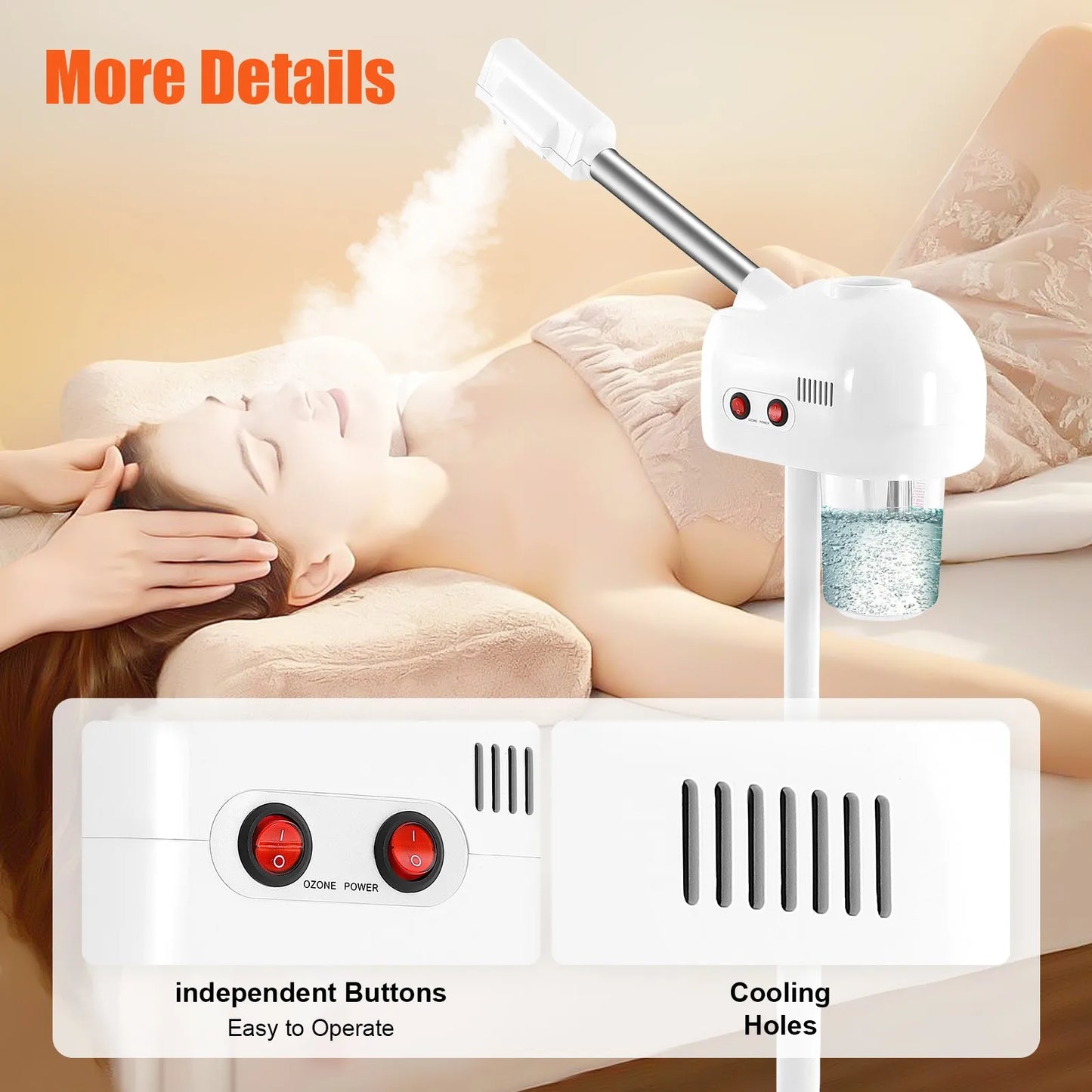 Ozone Facial Steamer On Wheels, Adjustable Height, 360 Degree Nozzle