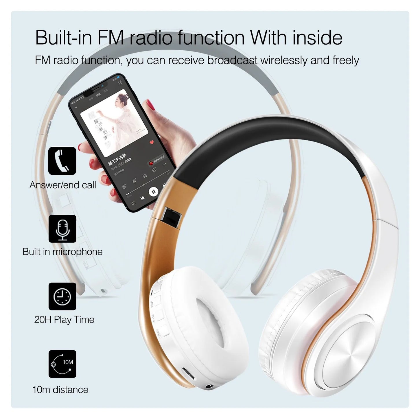 Rat Tail Bluetooth Headphones With Mic And SD Card Slot