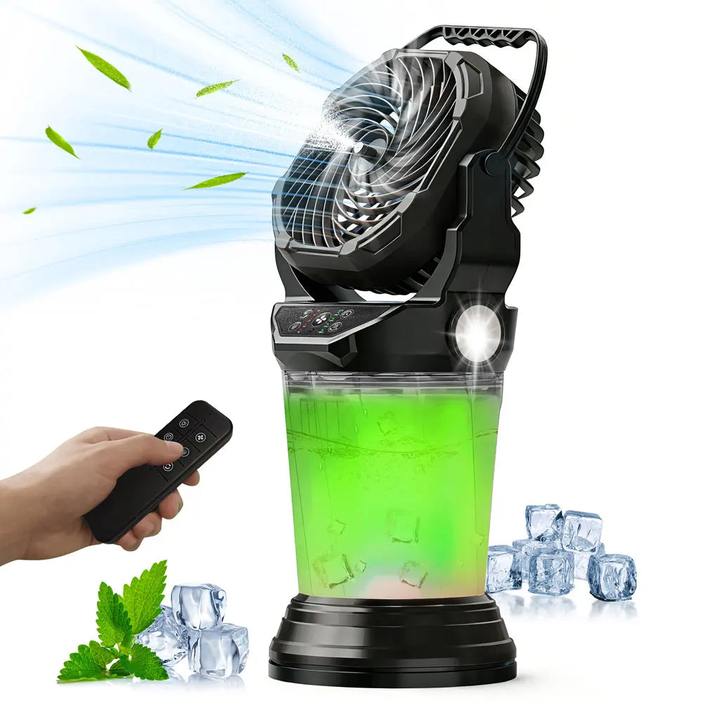 Portable Misting Fan With Rechargeable Battery And RGB Lights
