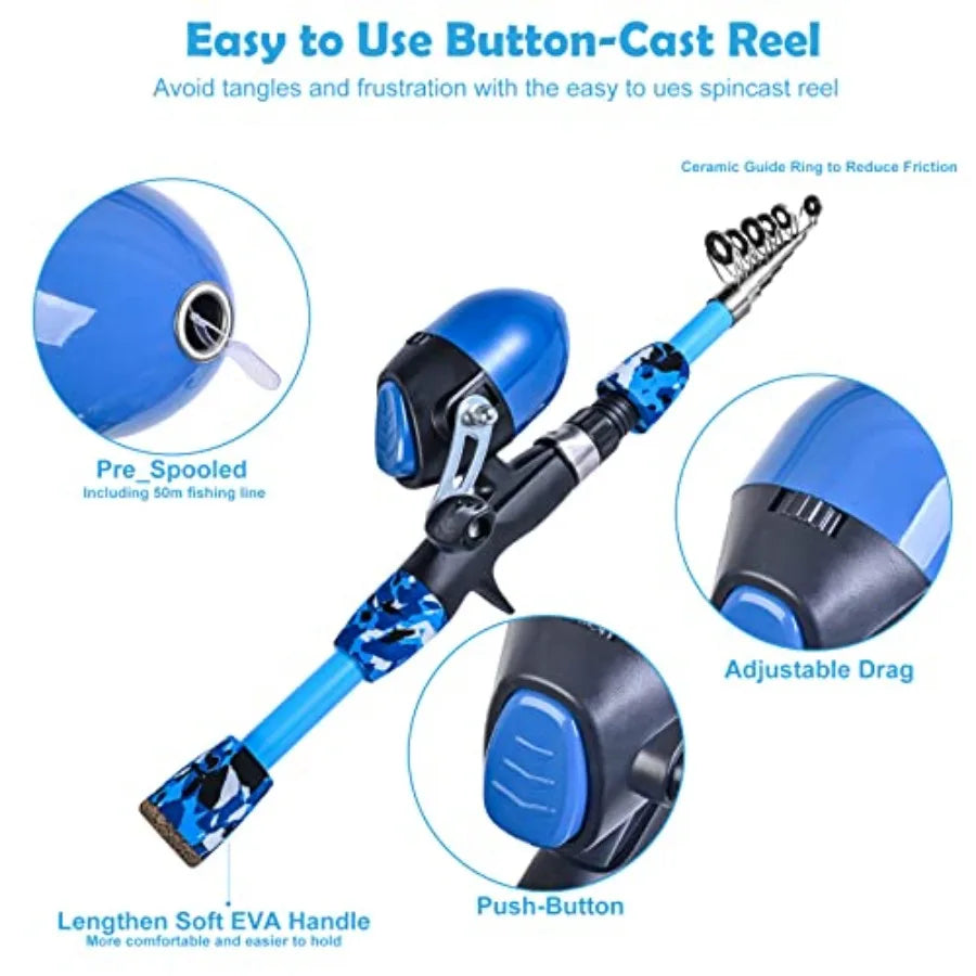 Portable Telescopic Fishing Rod Set With Chair Net Bag