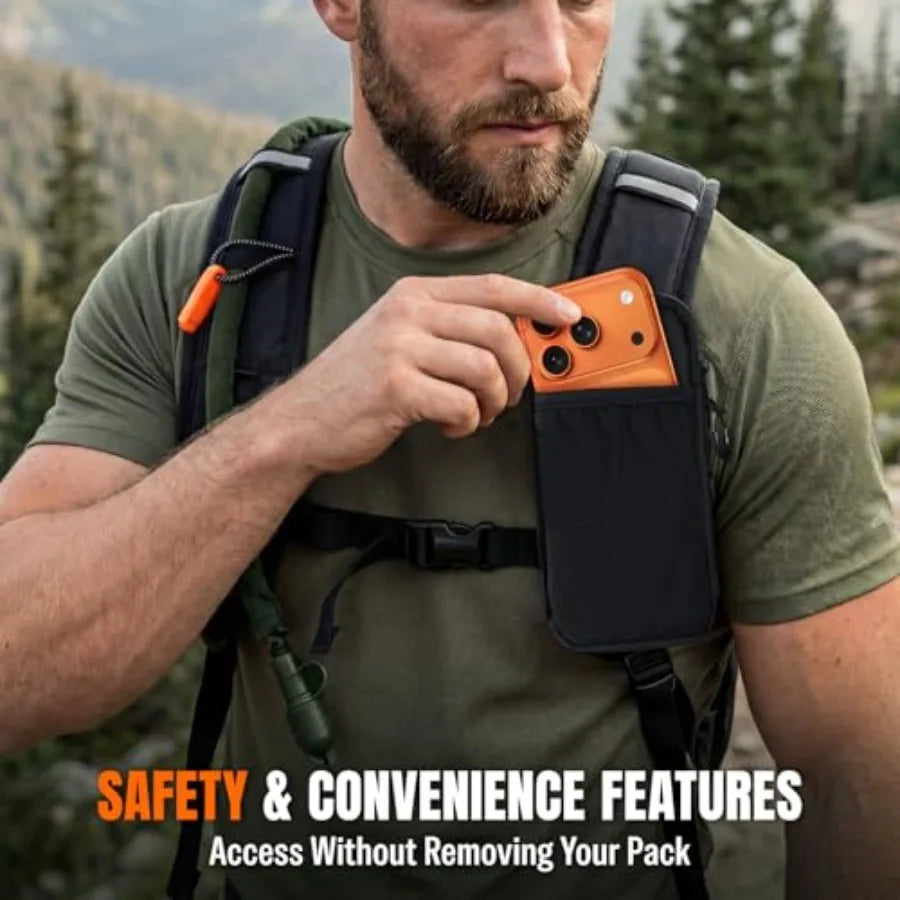Hydration Backpack With Water Bladder, Phone Pouch, Helmet Holder