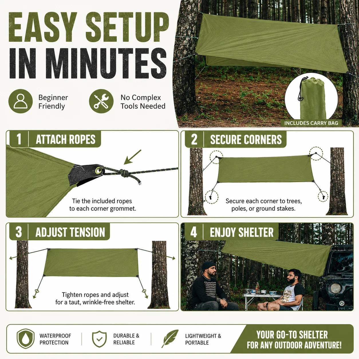 Durable Outdoor Waterproof Tarp Camping Shelter Ground Sheet With Grommets