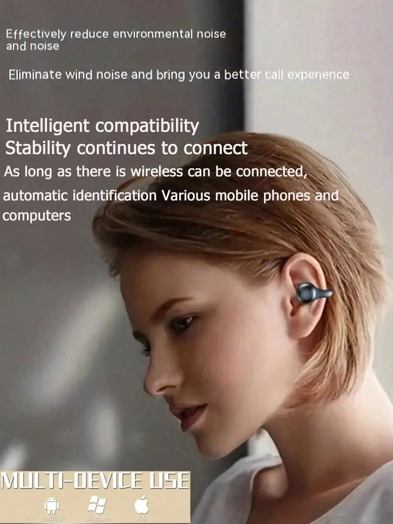 VIKEFON Clip-On Wireless Open Ear Headphones For Xiaomi And iPhone