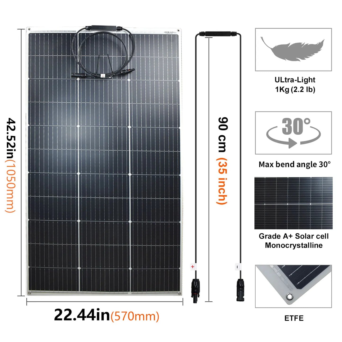 JINGYANGPV 125W Flexible Monocrystalline Solar Panel For 12V 24V Systems