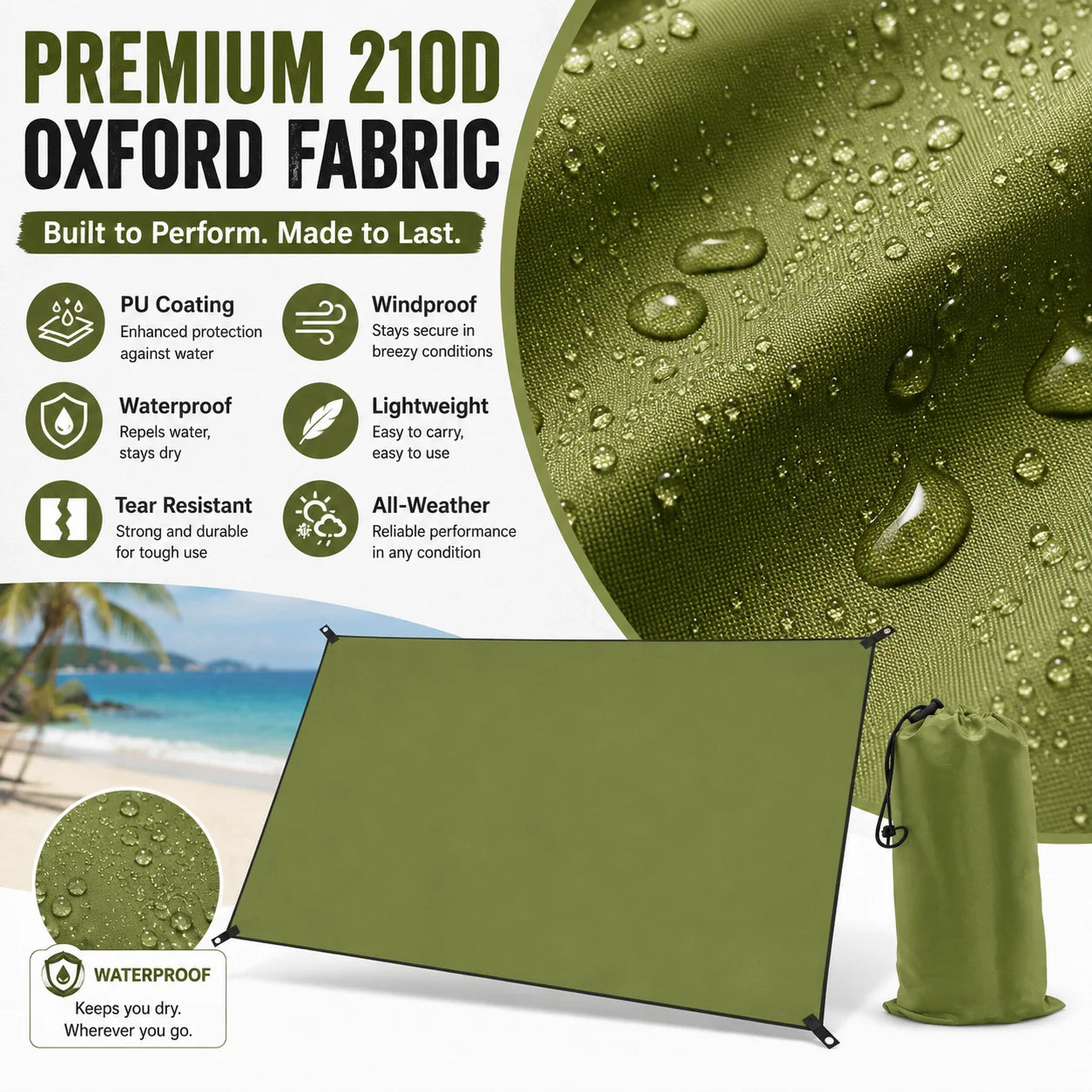Durable Outdoor Waterproof Tarp Camping Shelter Ground Sheet With Grommets