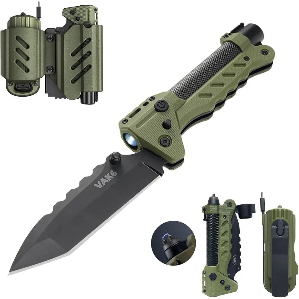 Survival Multitool With Folding Knife, LED Flashlight, Hand Crank Generator
