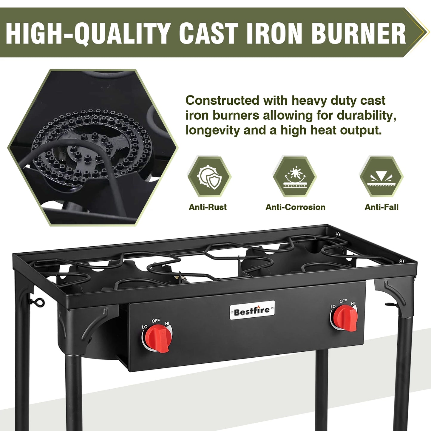 Bestfire 2 Burner Camping Stove Propane Grill 150000 BTU