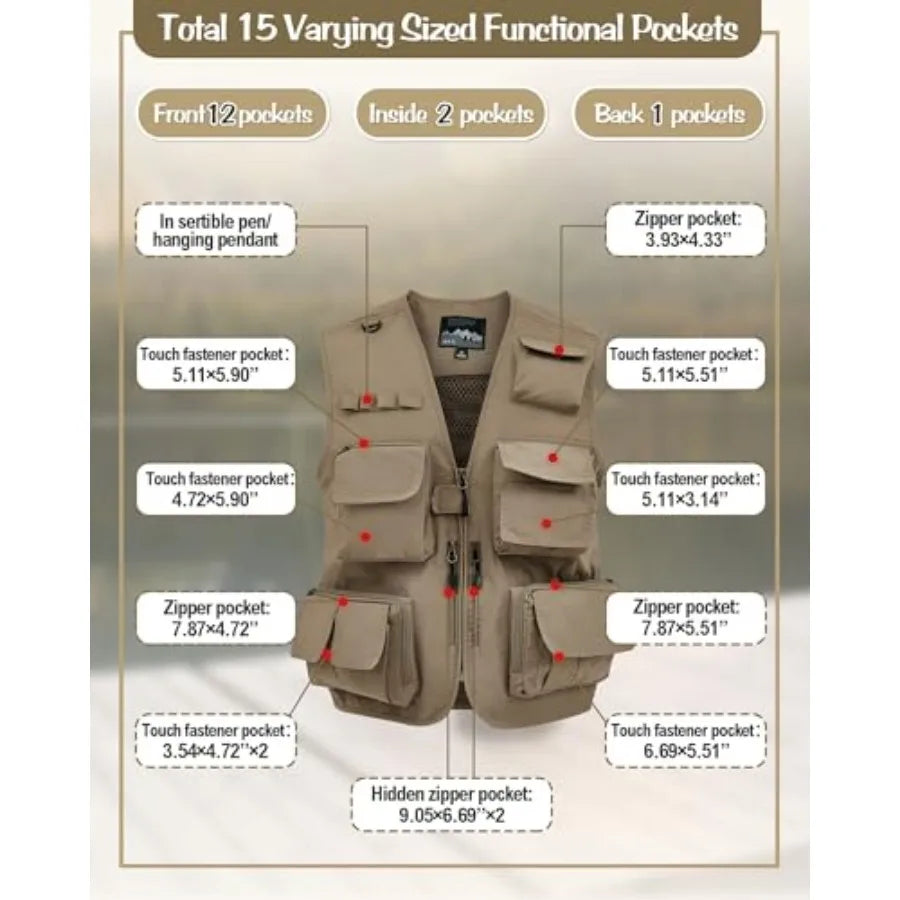 Men's Fishing Vest And Sun Hat Set With Multi Pocket