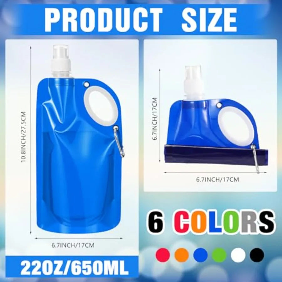 Foldable Collapsible Water Bottle With Carabiner Reusable Leak Proof