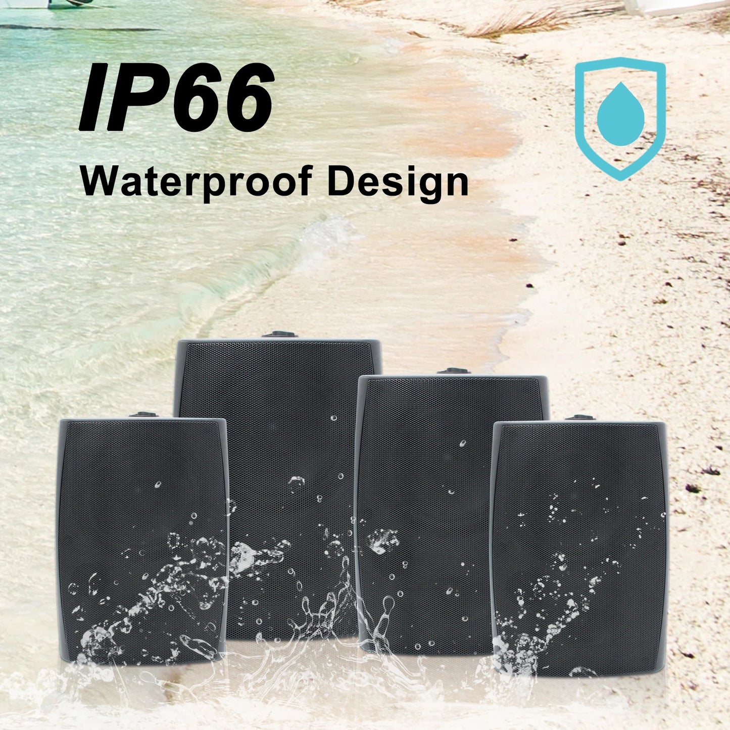 Herdio 4 Pack Outdoor Waterproof Bluetooth Speakers 800W With Amplifier