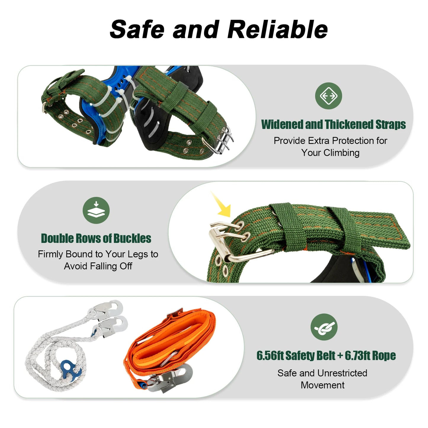 Tree Climbing Spikes Kit With Safety Harness Arborist Gear 220Lbs