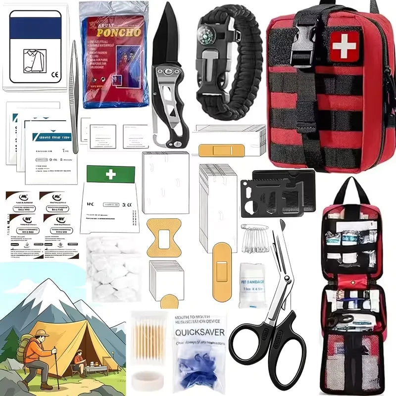 232 Piece Survival Backpack Kit With MOLLE Pouches And First Aid Gear