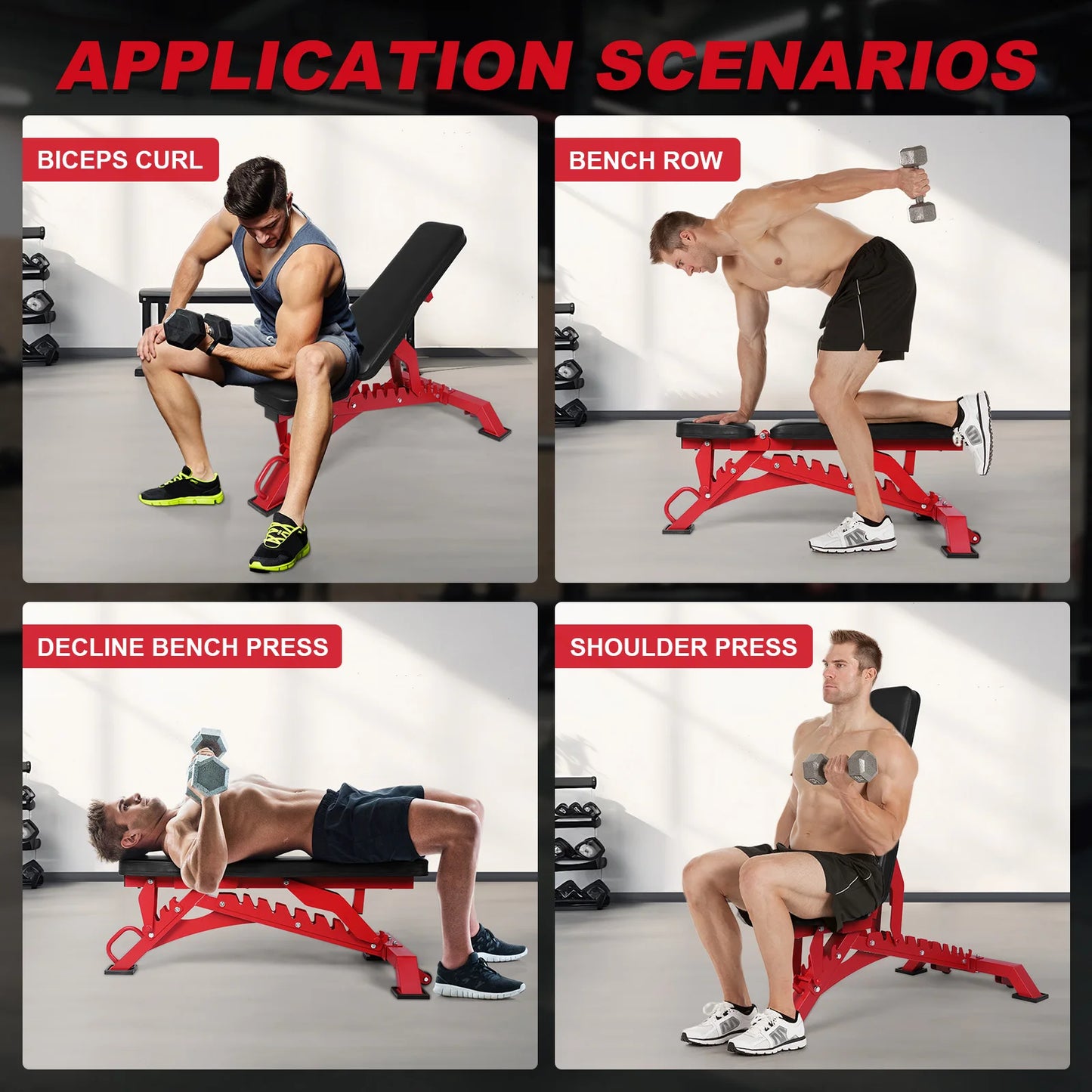 ALIILEE Fitness Equipment Adjustable Workout Bench 1300LBS Weight Capacity