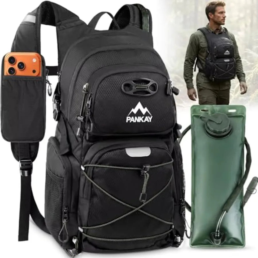 Hydration Backpack With Water Bladder, Phone Pouch, Helmet Holder