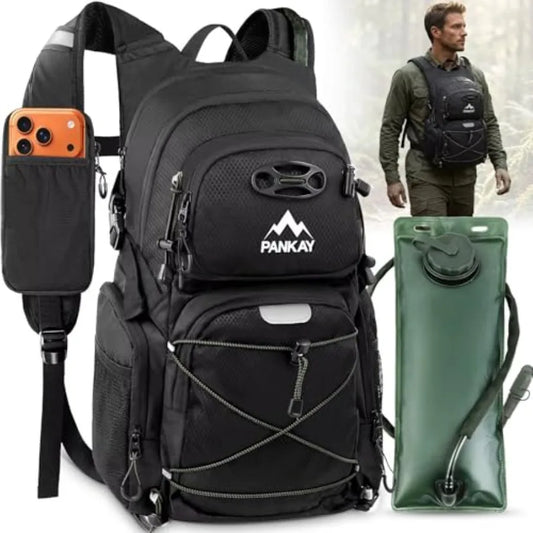 Hydration Backpack With Water Bladder, Phone Pouch, Helmet Holder