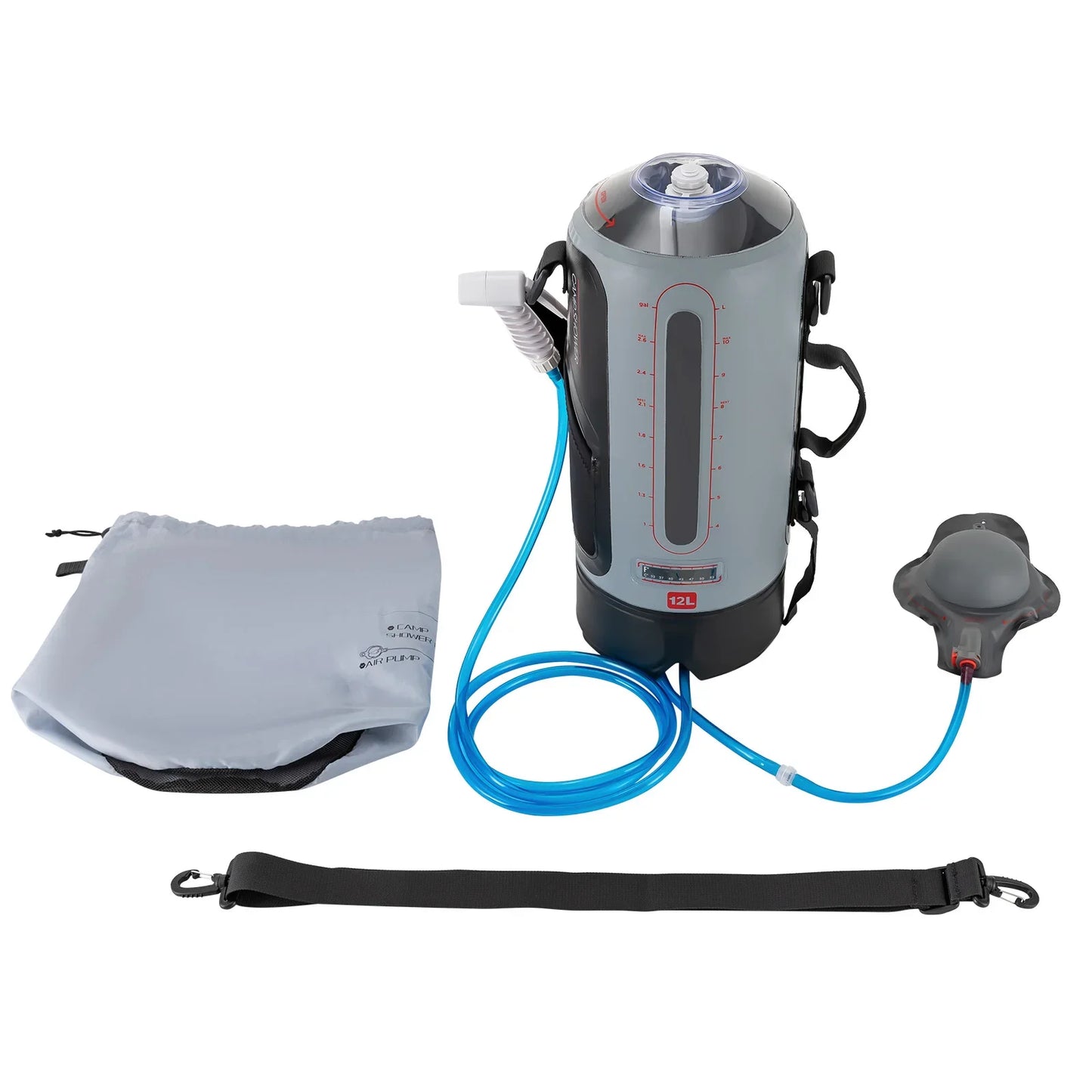 Camping Solar Shower With Pump And Hose, 53C Max Temperature