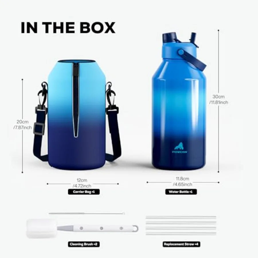 Leakproof Insulated Water Bottle With Straw And Spout Lid