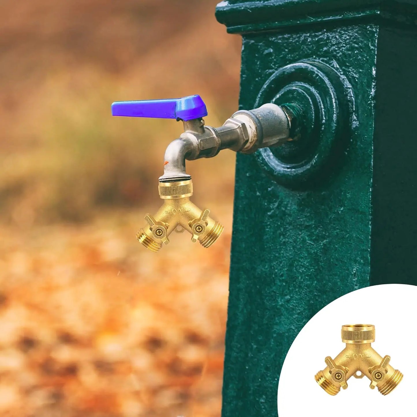 Solid Brass Garden Hose Splitter 2 Way With 2 Valves