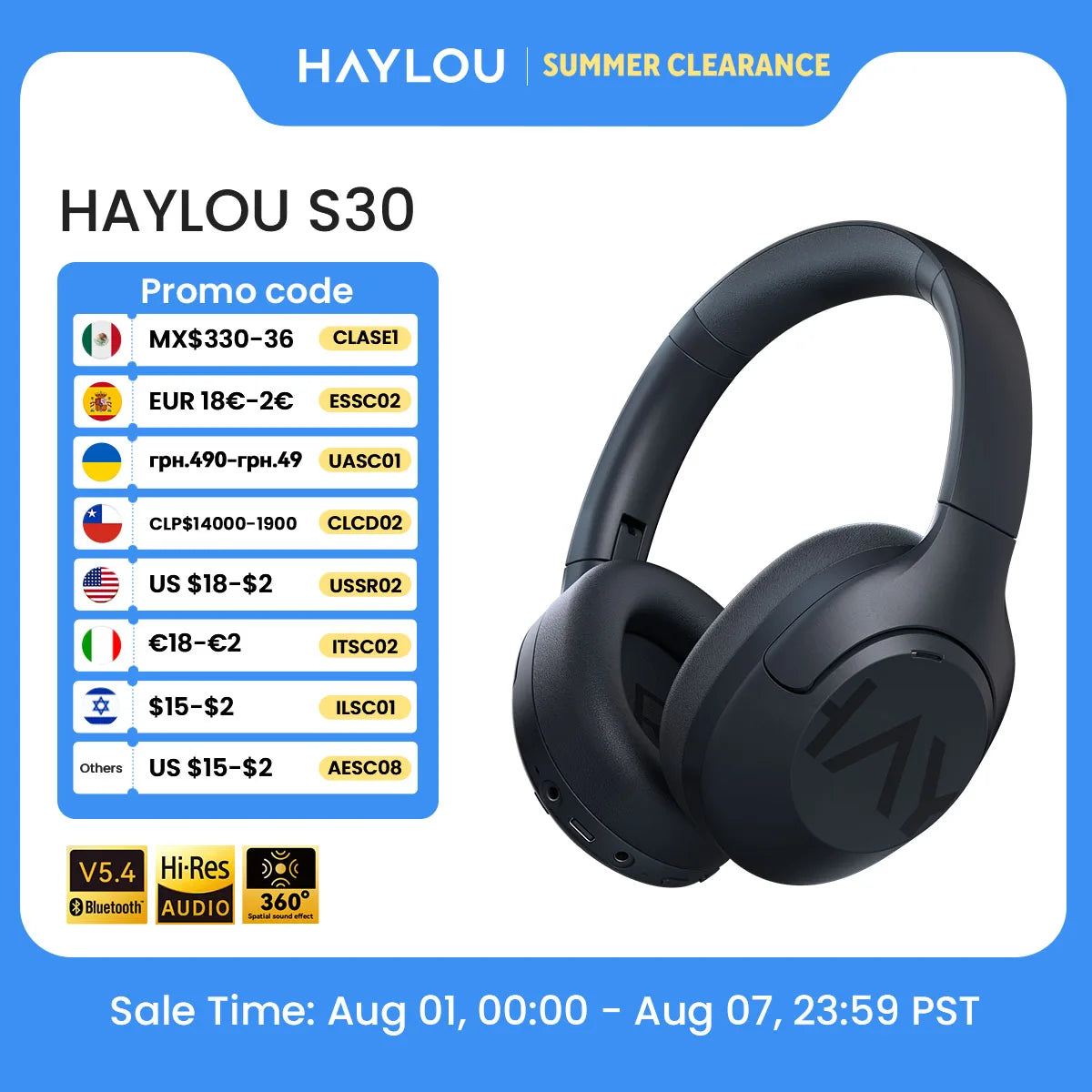 Haylou S30 Wireless Bluetooth 5.4 Headphones With Adaptive Noise Cancelling