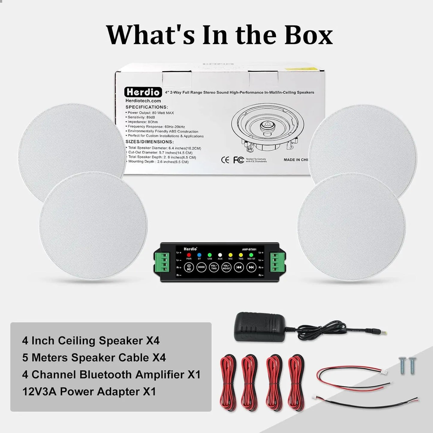 Herdio 320W Bluetooth Ceiling Speakers 2 Way HCS418BTX2