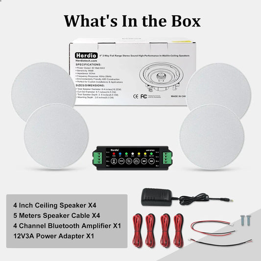 Herdio 320W Bluetooth Ceiling Speakers 2 Way HCS418BTX2