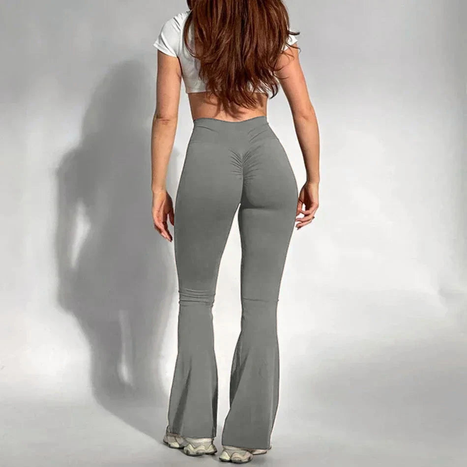 Women Yoga Flare Trousers High Waist Wide Leg With Pockets