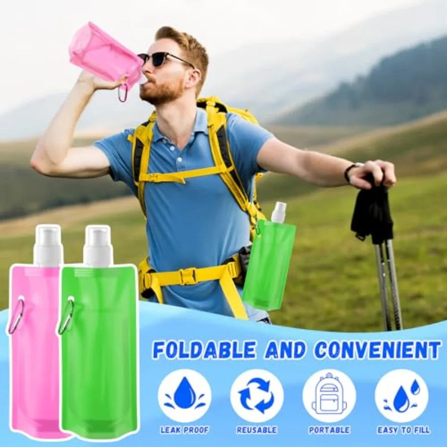 3 Pack Collapsible Water Bottles Reusable Foldable Carabiner Leakproof