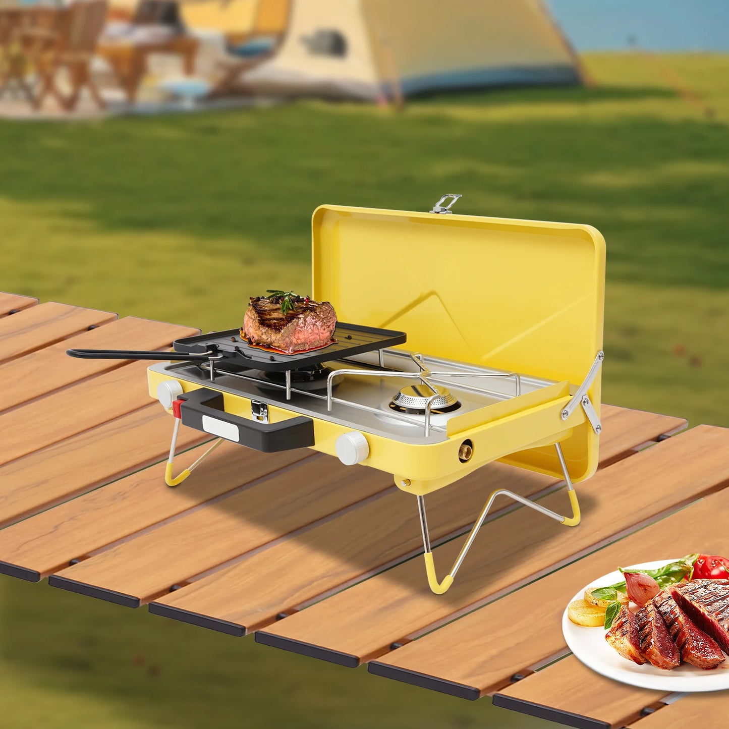 Portable Outdoor Gas Stove Two Burners 3500W With Windshield
