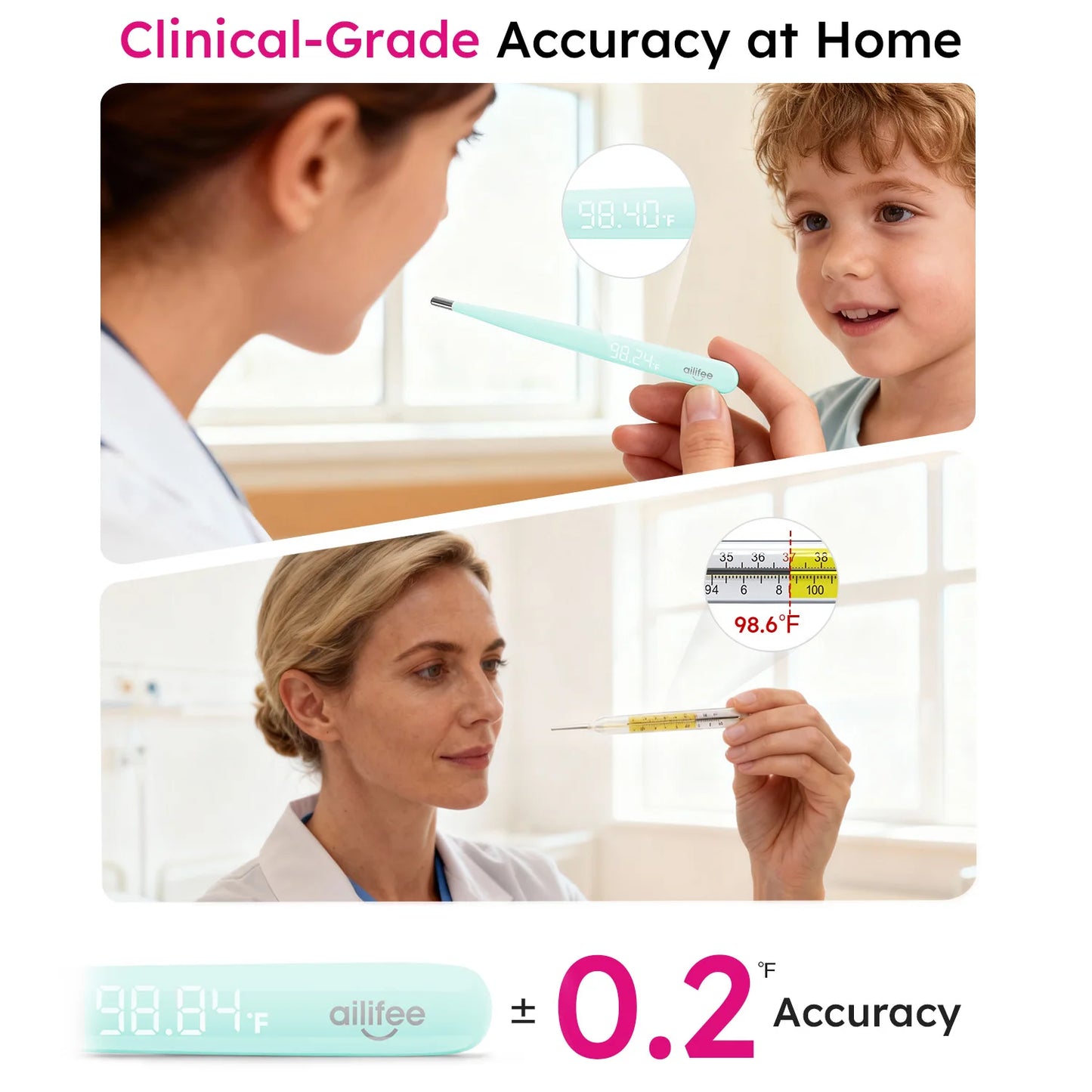 AILIFEE Rechargeable Digital Thermometer For All Ages With Fast Reading