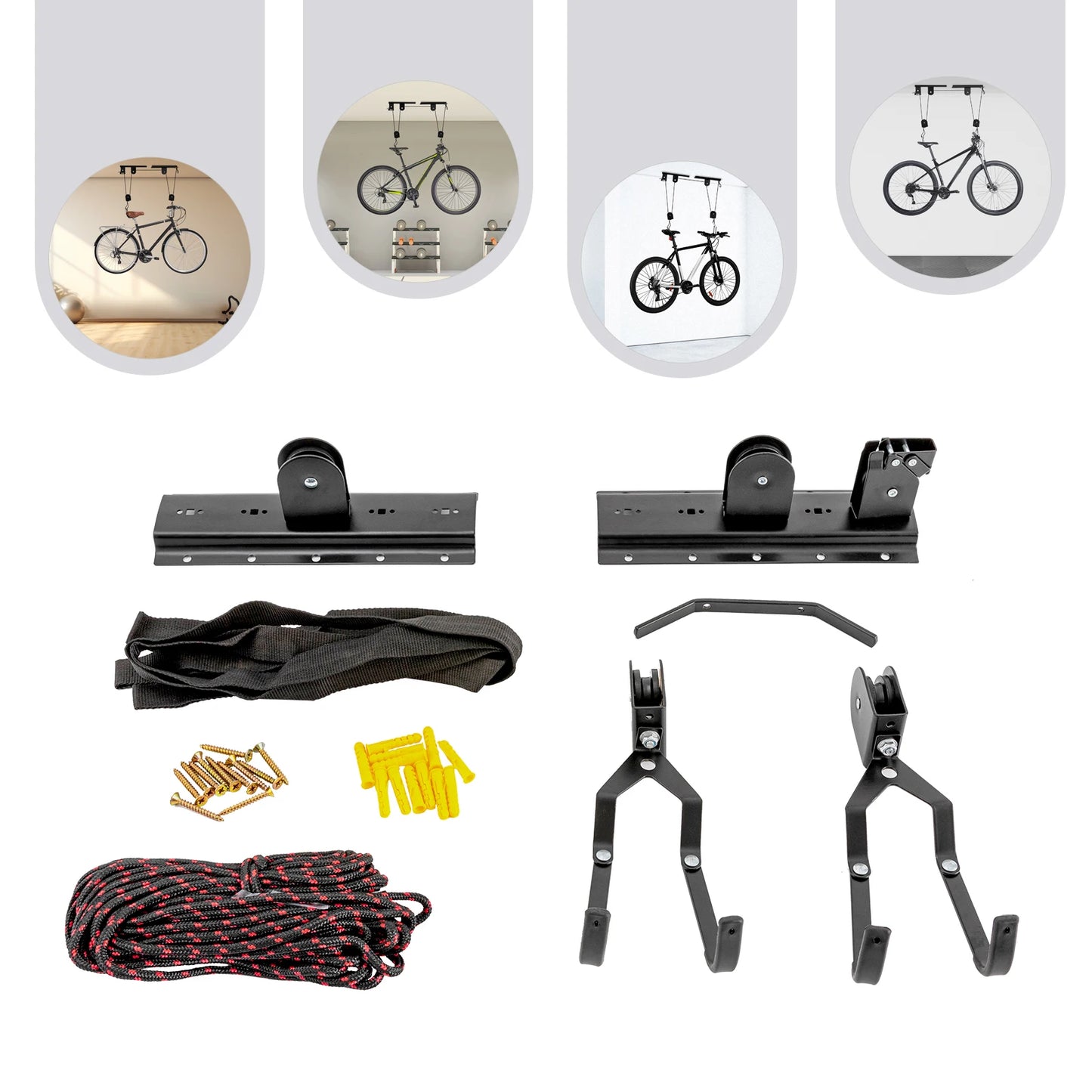 Bike Hoist Garage Ceiling Mount Pulley System With Rope