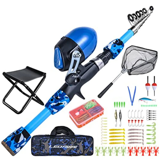 Portable Telescopic Fishing Rod Set With Chair Net Bag