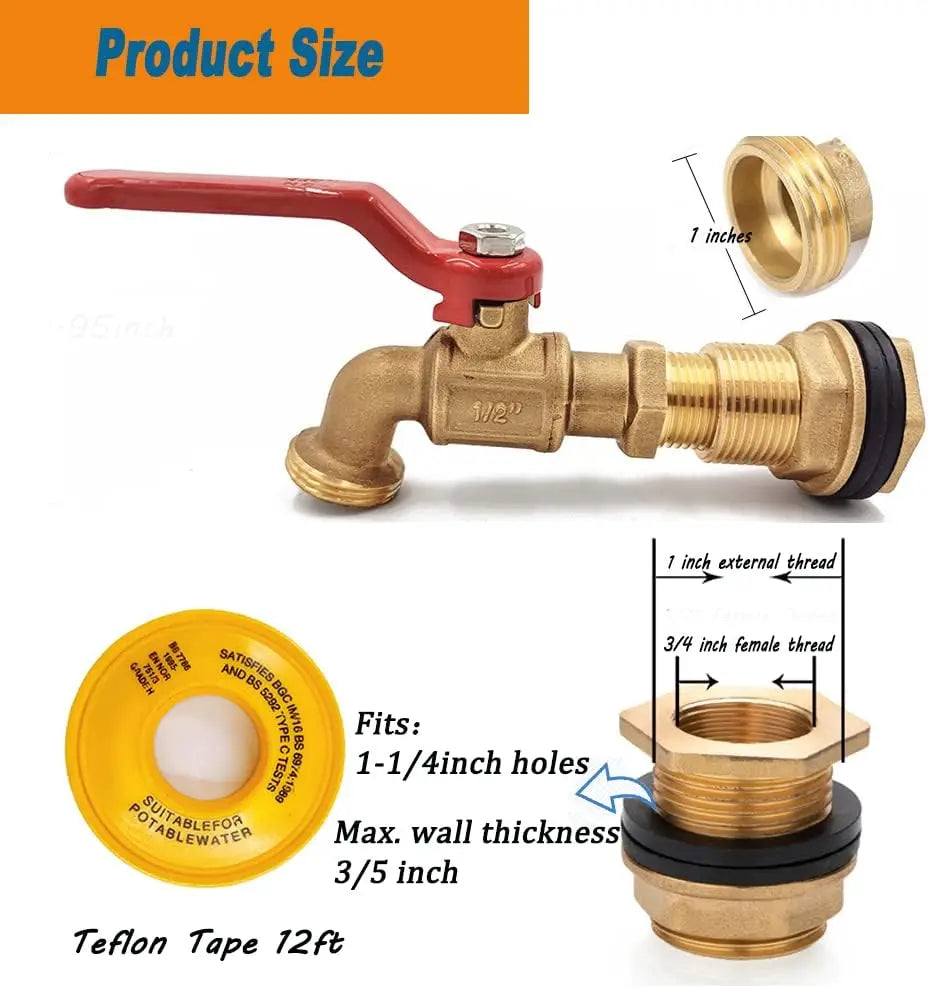 Rain Barrel Spigot Kit Brass Faucet For Water Collection