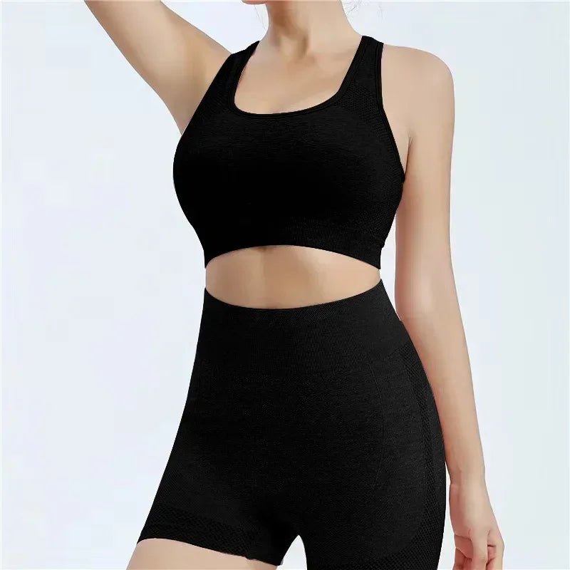 Yoga Set Women Sports Bra Shorts Leggings Seamless Workout Wear