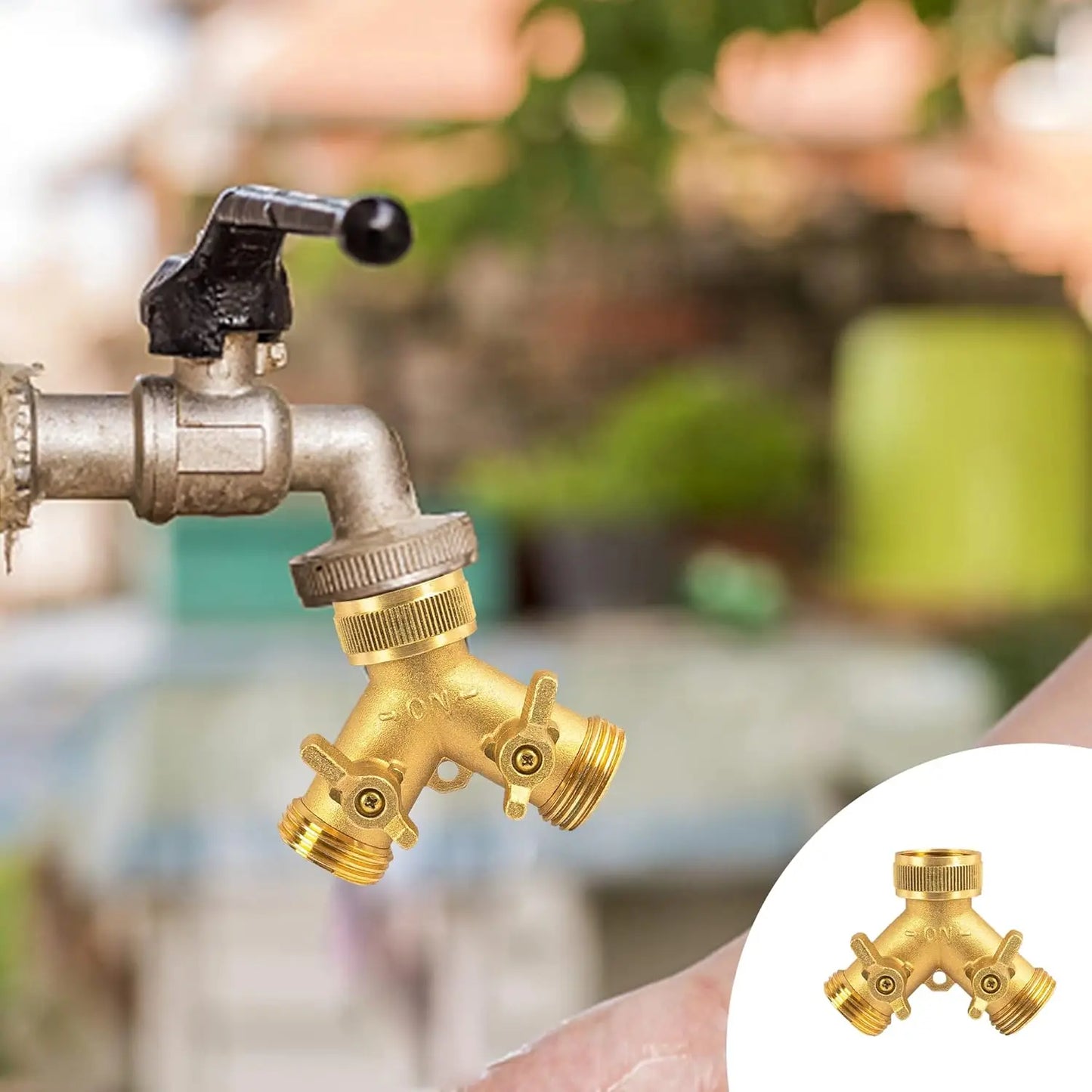 Solid Brass Garden Hose Splitter 2 Way With 2 Valves