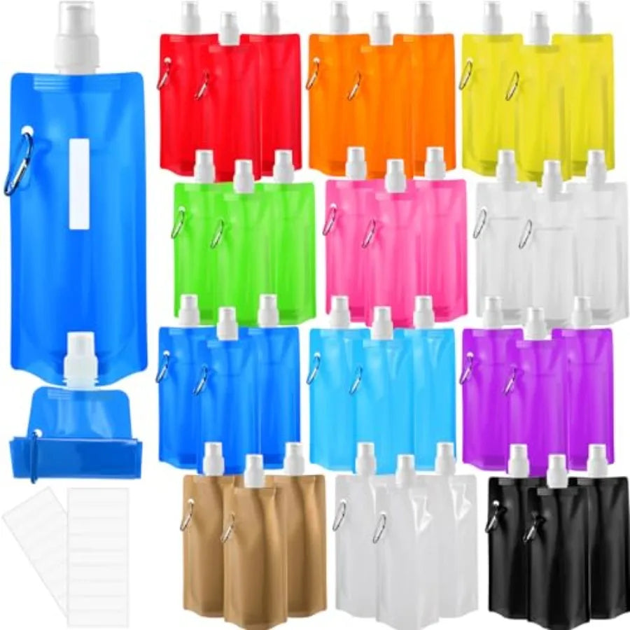 3 Pack Collapsible Water Bottles Reusable Foldable Carabiner Leakproof